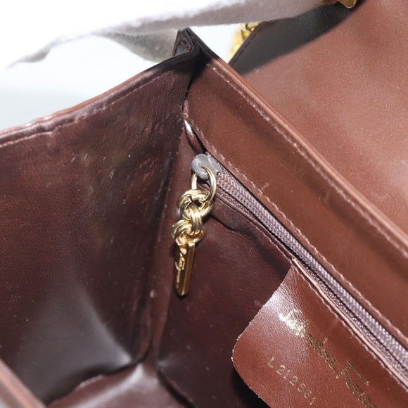 Salvatore Ferragamo Chain Shoulder Bag Leather Dark Brown Gold Auth 195566