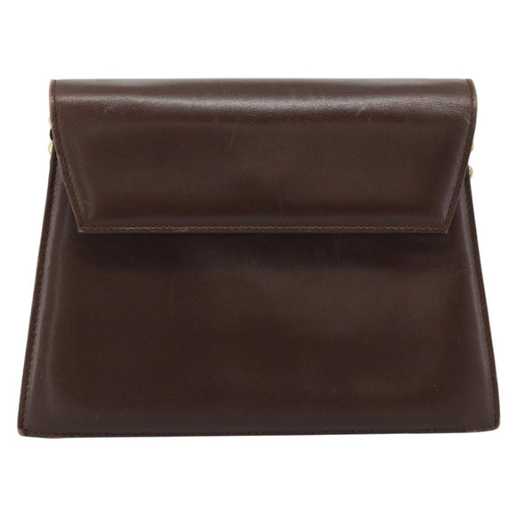 Salvatore Ferragamo Chain Shoulder Bag Leather Dark Brown Gold Auth 195566