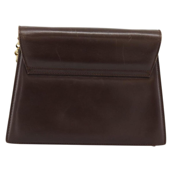 Salvatore Ferragamo Chain Shoulder Bag Leather Dark Brown Gold Auth 195566