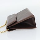 Salvatore Ferragamo Chain Shoulder Bag Leather Dark Brown Gold Auth 195566-3