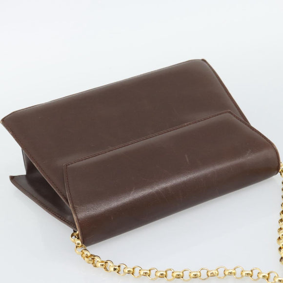 Salvatore Ferragamo Chain Shoulder Bag Leather Dark Brown Gold Auth 195566