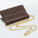 Salvatore Ferragamo Chain Shoulder Bag Leather Dark Brown Gold Auth 195566-7