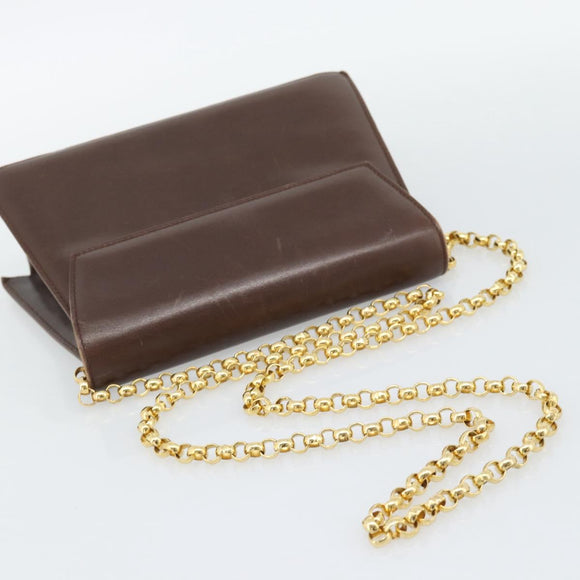 Salvatore Ferragamo Chain Shoulder Bag Leather Dark Brown Gold Auth 195566