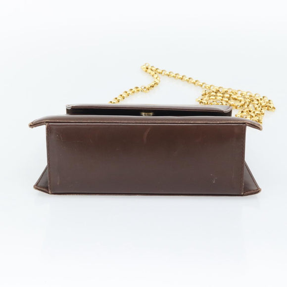 Salvatore Ferragamo Chain Shoulder Bag Leather Dark Brown Gold Auth 195566