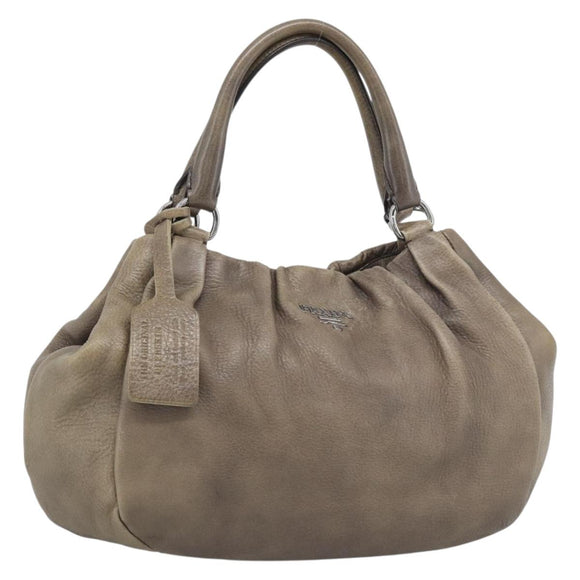 PRADA Hand Bag Vittero Dino Leather Brown Silver Auth 195567A
