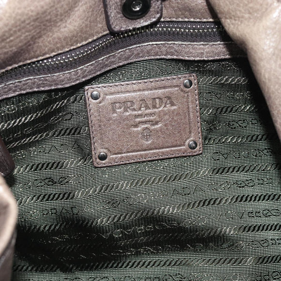 PRADA Hand Bag Vittero Dino Leather Brown Silver Auth 195567A