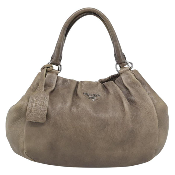 PRADA Hand Bag Vittero Dino Leather Brown Silver Auth 195567A
