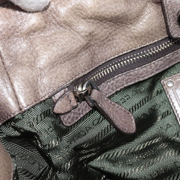 PRADA Hand Bag Vittero Dino Leather Brown Silver Auth 195567A