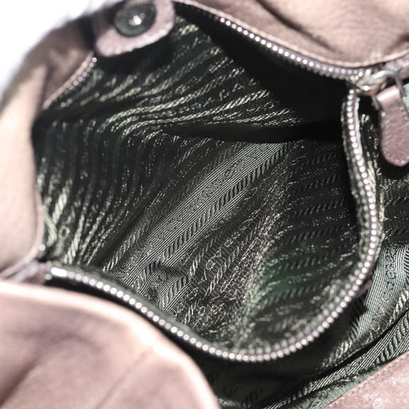 PRADA Hand Bag Vittero Dino Leather Brown Silver Auth 195567A