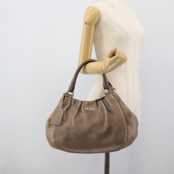 PRADA Hand Bag Vittero Dino Leather Brown Silver Auth 195567A