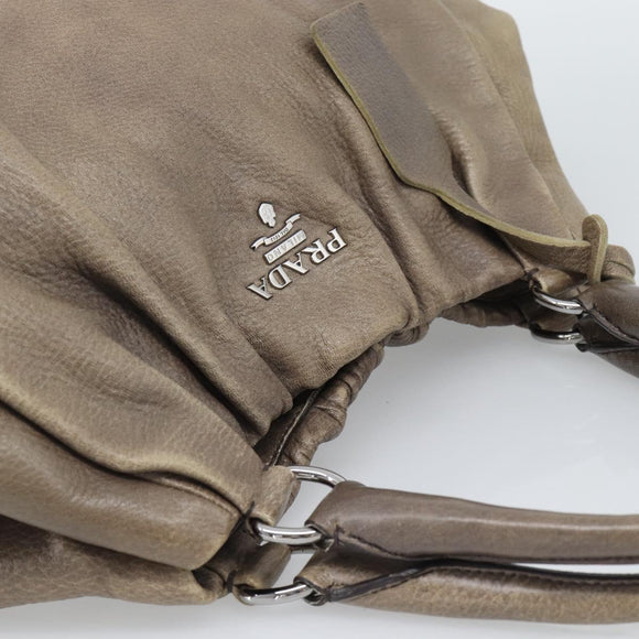 PRADA Hand Bag Vittero Dino Leather Brown Silver Auth 195567A