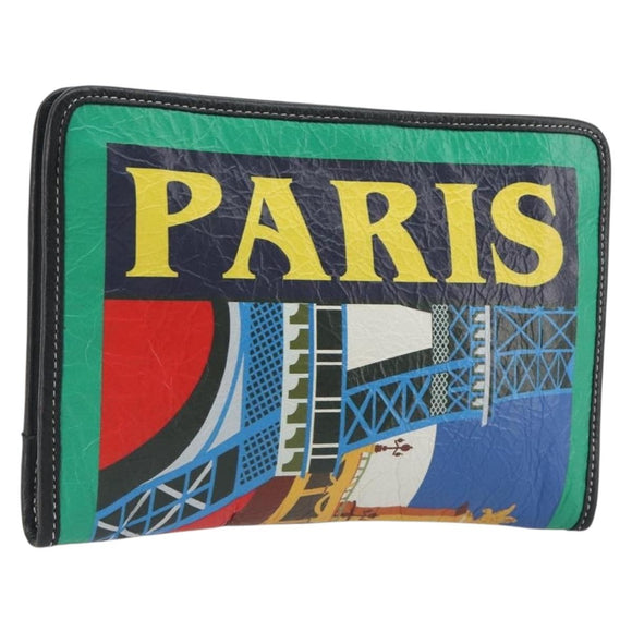 BALENCIAGA Clutch Bag Leather Green Silver 476046 Auth 195575A