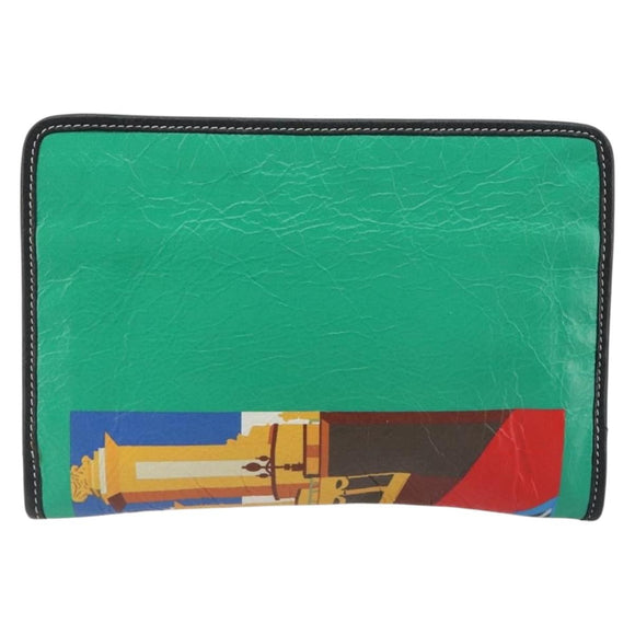 BALENCIAGA Clutch Bag Leather Green Silver 476046 Auth 195575A