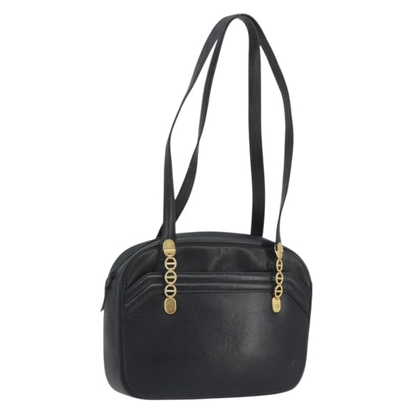 Christian Dior Tote Bag Leather Black Gold Auth 195576A