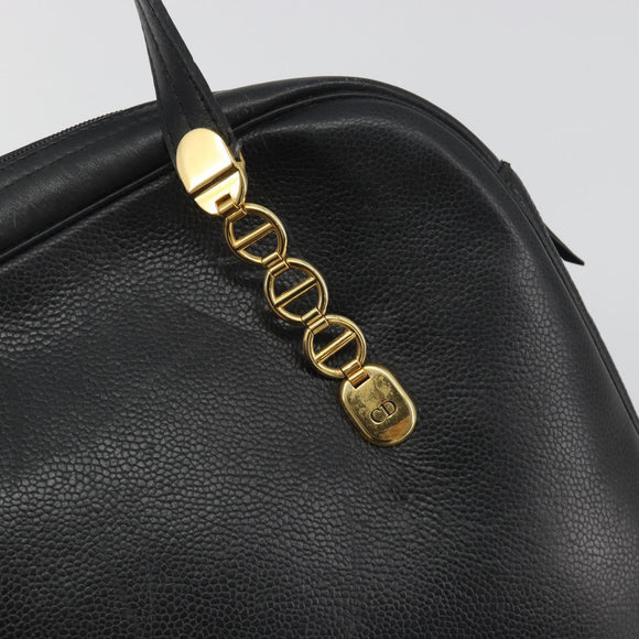 Christian Dior Tote Bag Leather Black Gold Auth 195576A