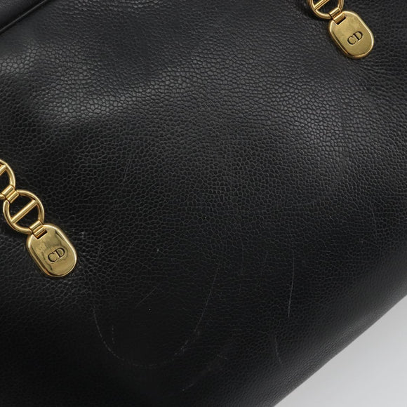 Christian Dior Tote Bag Leather Black Gold Auth 195576A