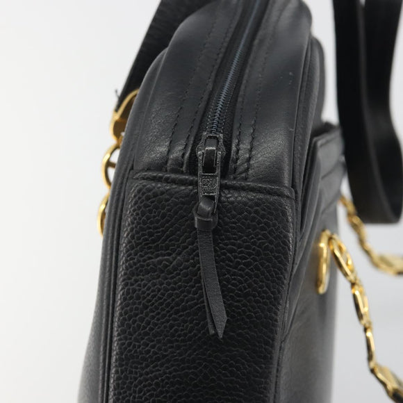 Christian Dior Tote Bag Leather Black Gold Auth 195576A