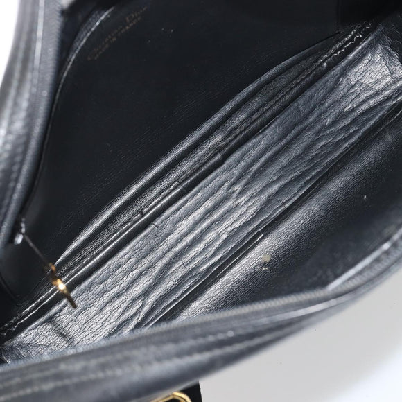 Christian Dior Tote Bag Leather Black Gold Auth 195576A