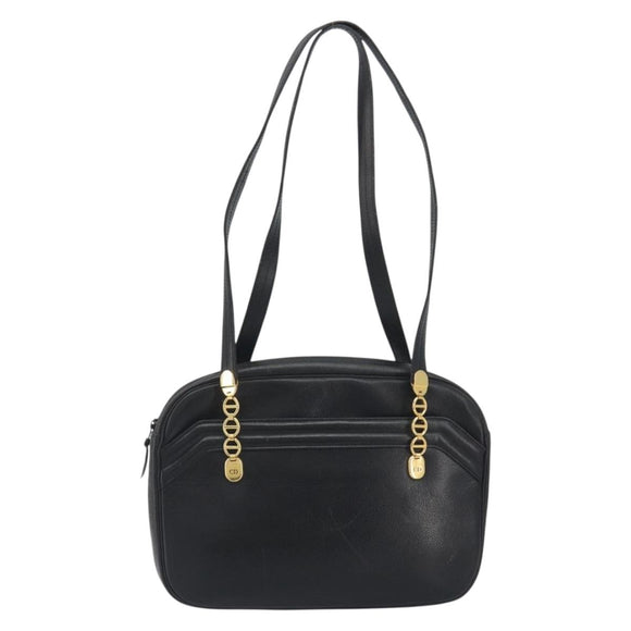 Christian Dior Tote Bag Leather Black Gold Auth 195576A