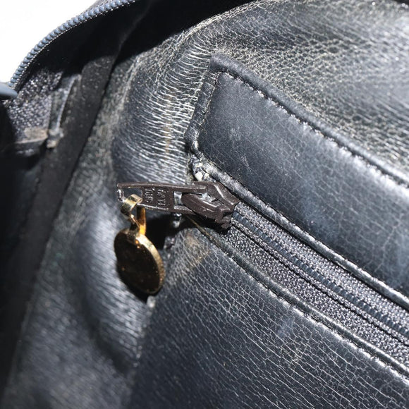 Christian Dior Tote Bag Leather Black Gold Auth 195576A