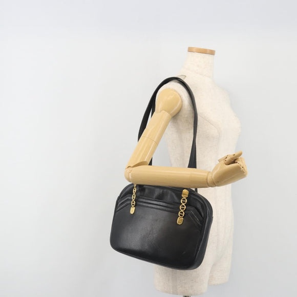 Christian Dior Tote Bag Leather Black Gold Auth 195576A
