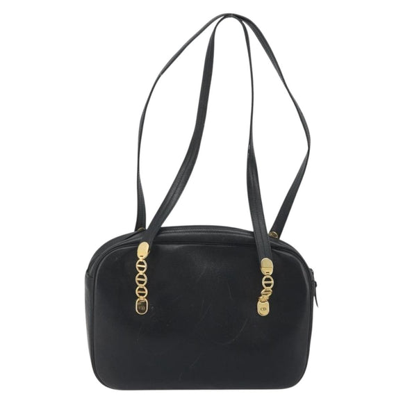 Christian Dior Tote Bag Leather Black Gold Auth 195576A