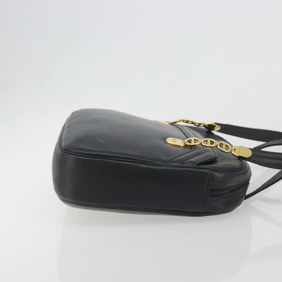 Christian Dior Tote Bag Leather Black Gold Auth 195576A