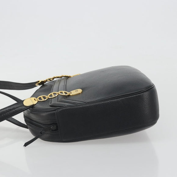 Christian Dior Tote Bag Leather Black Gold Auth 195576A