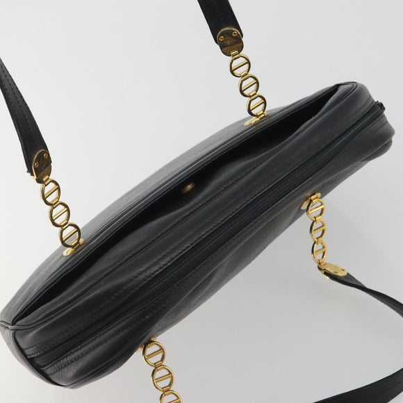 Christian Dior Tote Bag Leather Black Gold Auth 195576A