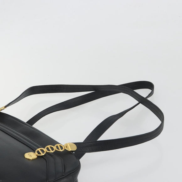 Christian Dior Tote Bag Leather Black Gold Auth 195576A