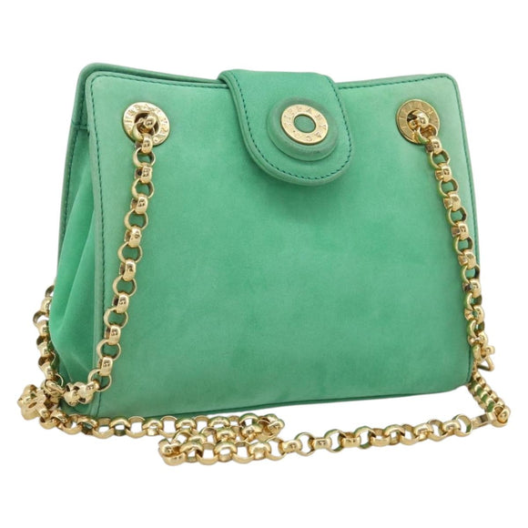 TIFFANY&Co. Chain Shoulder Bag Suede Green Gold Auth 195577