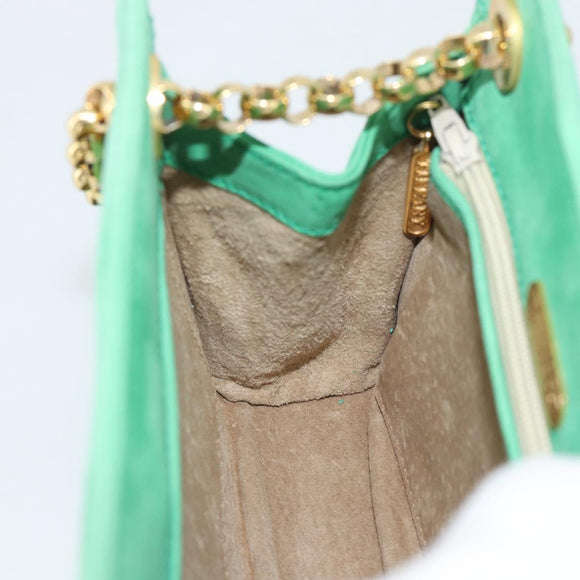 TIFFANY&Co. Chain Shoulder Bag Suede Green Gold Auth 195577