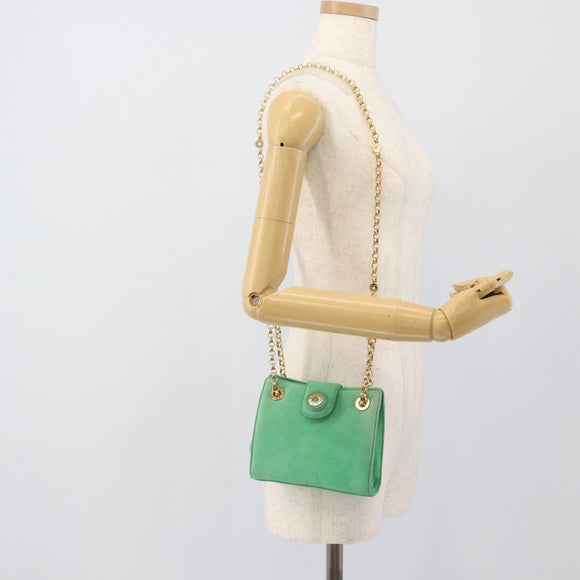 TIFFANY&Co. Chain Shoulder Bag Suede Green Gold Auth 195577