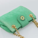 TIFFANY&Co. Chain Shoulder Bag Suede Green Gold Auth 195577-6