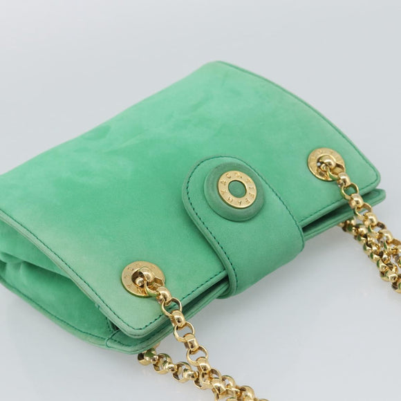TIFFANY&Co. Chain Shoulder Bag Suede Green Gold Auth 195577