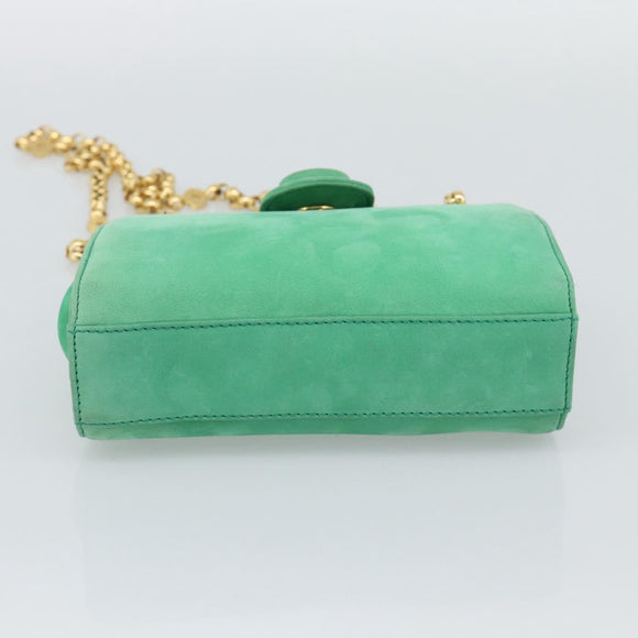 TIFFANY&Co. Chain Shoulder Bag Suede Green Gold Auth 195577