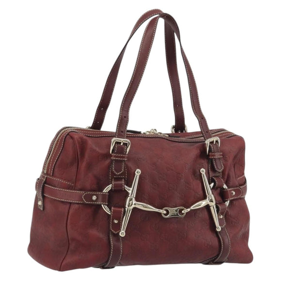 GUCCI GG Canvas Guccissima Boston Bag Leather Red Gold 163290 Auth 195581A