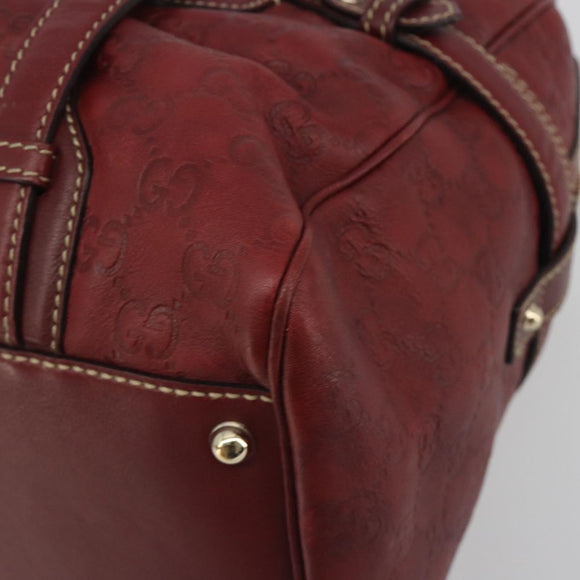 GUCCI GG Canvas Guccissima Boston Bag Leather Red Gold 163290 Auth 195581A