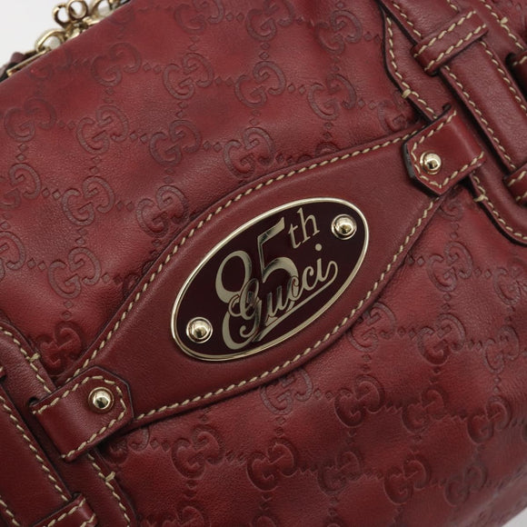 GUCCI GG Canvas Guccissima Boston Bag Leather Red Gold 163290 Auth 195581A