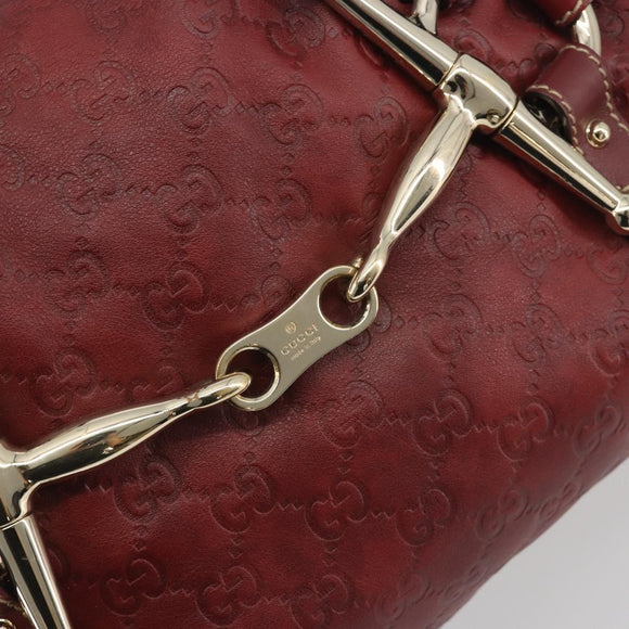 GUCCI GG Canvas Guccissima Boston Bag Leather Red Gold 163290 Auth 195581A