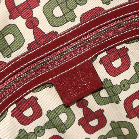 GUCCI GG Canvas Guccissima Boston Bag Leather Red Gold 163290 Auth 195581A