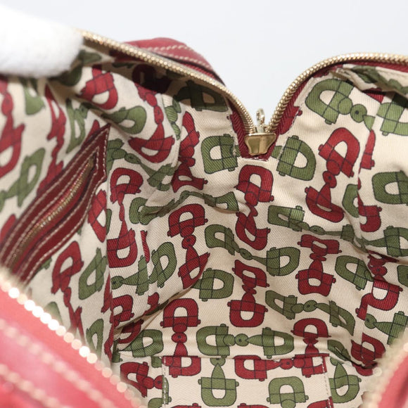 GUCCI GG Canvas Guccissima Boston Bag Leather Red Gold 163290 Auth 195581A