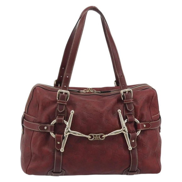 GUCCI GG Canvas Guccissima Boston Bag Leather Red Gold 163290 Auth 195581A