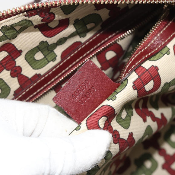 GUCCI GG Canvas Guccissima Boston Bag Leather Red Gold 163290 Auth 195581A