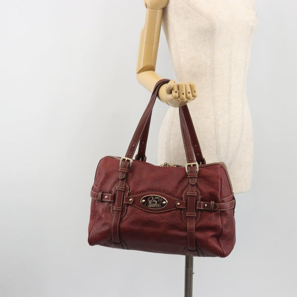 GUCCI GG Canvas Guccissima Boston Bag Leather Red Gold 163290 Auth 195581A