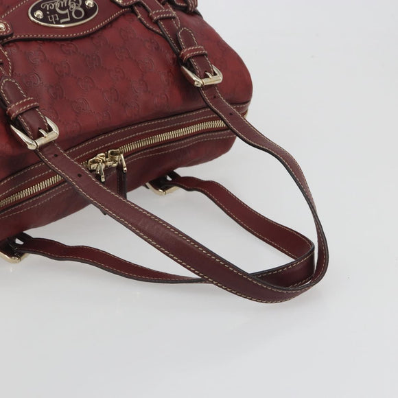GUCCI GG Canvas Guccissima Boston Bag Leather Red Gold 163290 Auth 195581A
