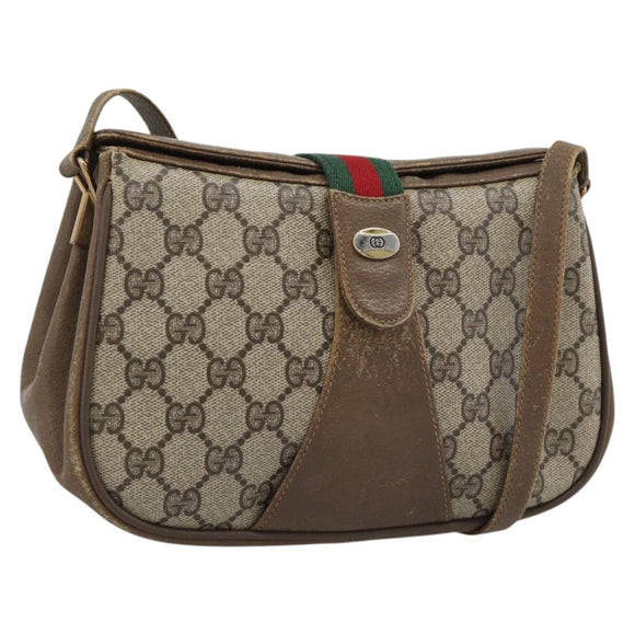 GUCCI GG Supreme Web Sherry Line Bag PVC Beige Gold 116 02 024 Auth 195582