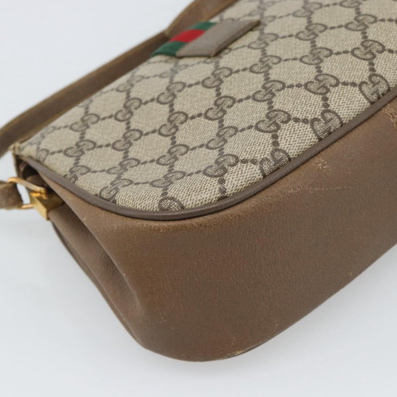 GUCCI GG Supreme Web Sherry Line Bag PVC Beige Gold 116 02 024 Auth 195582