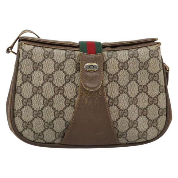GUCCI GG Supreme Web Sherry Line Bag PVC Beige Gold 116 02 024 Auth 195582