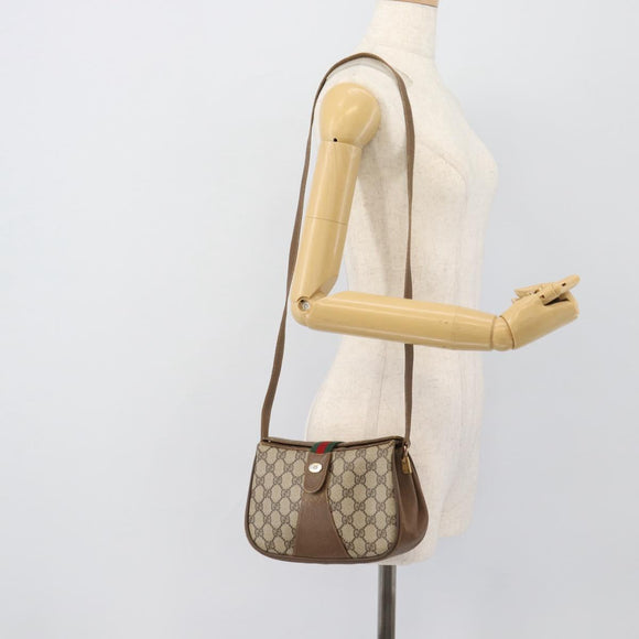 GUCCI GG Supreme Web Sherry Line Bag PVC Beige Gold 116 02 024 Auth 195582